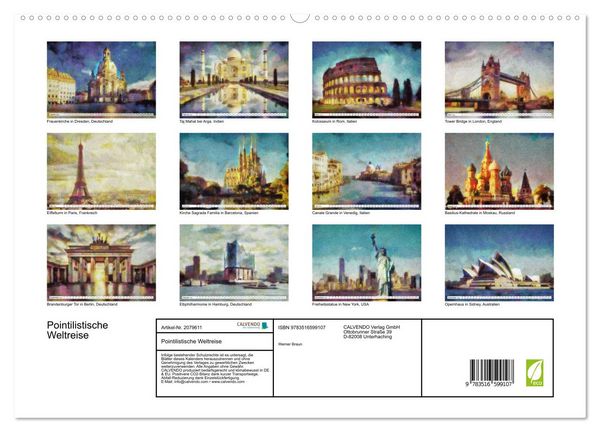 Produktbild: Pointilistische Weltreise (hochwertiger Premium Wandkalender 2026 DIN A2 quer), Kunstdruck in Hochglanz