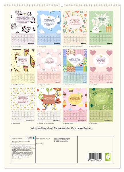 Produktbild: K&ouml;nigin &uuml;ber alles! Typokalender f&uuml;r starke Frauen (hochwertiger Premium Wandkalender 2026 DIN A2 hoch), Kunstdruck in Hochglanz