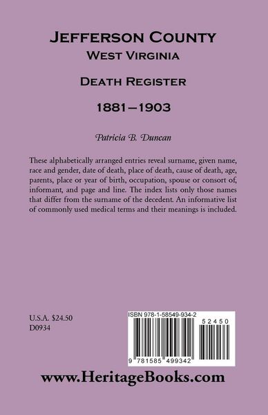 Produktbild: Jefferson County, West Virginia Death Register, 1881-1903