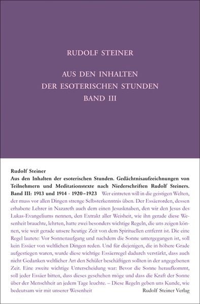 Produktbild: Aus den Inhalten der esoterischen Stunden, Band III: 1913 und 1914; 1920-1923