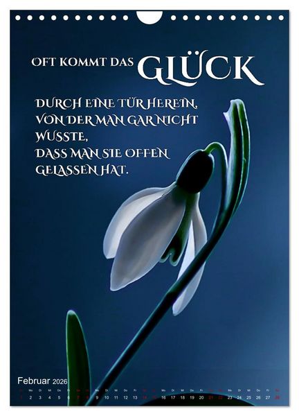 Produktbild: ICH W&Uuml;NSCHE DIR GL&Uuml;CK - 12 Monate mit inspirierenden Gl&uuml;ckszitaten (Wandkalender 2026 DIN A4 hoch), CALVENDO Monatskalender