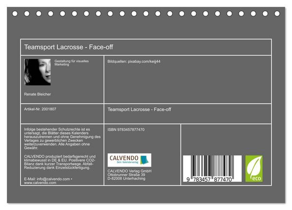 Produktbild: Teamsport Lacrosse - Face-off (Tischkalender 2026 DIN A5 quer), CALVENDO Monatskalender