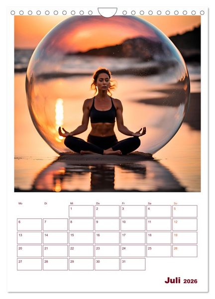 Produktbild: Yoga-Globetrotter: KI-Reisen in Seifenblasen. Ein Jahr der Harmonie an den sch&ouml;nsten Orten der Welt (Wandkalender 2026 DIN A4 hoch), CALVENDO Monatskalender