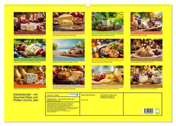 Produktbild: K&auml;sekalender - mit Gourmet K&auml;se und Platten durchs Jahr (Wandkalender 2026 DIN A2 quer), CALVENDO Monatskalender