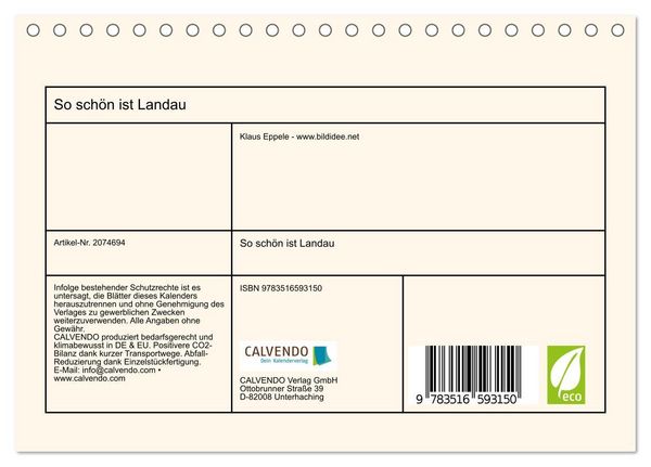 Produktbild: So sch&ouml;n ist Landau (Tischkalender 2026 DIN A5 quer), CALVENDO Monatskalender