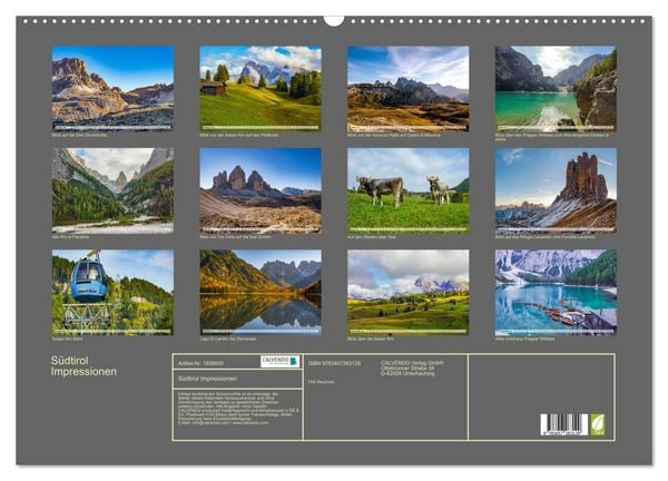 Produktbild: S&uuml;dtirol Impressionen (Wandkalender 2026 DIN A2 quer), CALVENDO Monatskalender