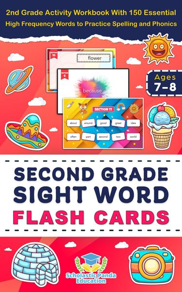Produktbild: Second Grade Sight Word Reading Flash Cards: 2nd Grade Activity Workbook With 150 Essential High Frequency Words to Practice Spelling and Phonics (Ele