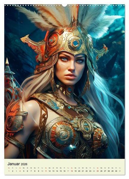 Produktbild: Antike Amazonen. Furchtlose Fantasy-Kriegerinnen (Wandkalender 2026 DIN A2 hoch), CALVENDO Monatskalender