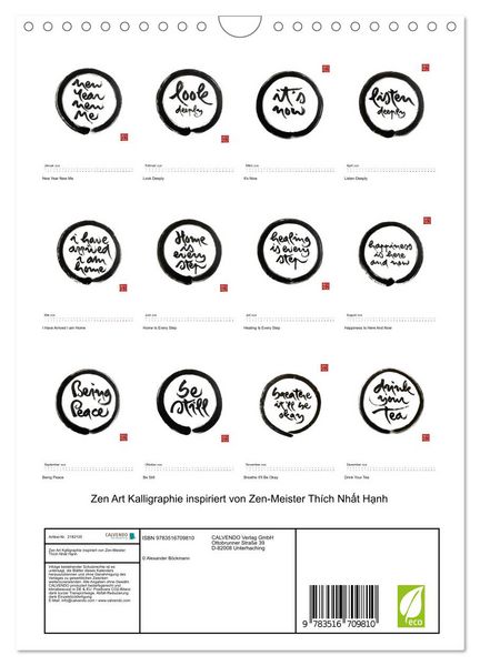 Produktbild: Zen Art Kalligraphie inspiriert von Zen-Meister Th&iacute;ch Nhất Hạnh (Wandkalender 2026 DIN A4 hoch), CALVENDO Monatskalender