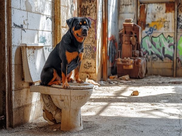 Produktbild: CALVENDO Puzzle Kackender Rottweiler - Toilettengang mit Stil | 1000 Teile Lege-Gr&ouml;&szlig;e 64x48cm Foto-Puzzle f&uuml;r gl&uuml;ckliche Stunden