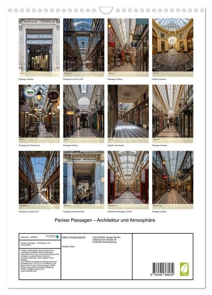 Produktbild: Pariser Passagen &ndash; Architektur und Atmosph&auml;re (Wandkalender 2027 DIN A3 hoch), CALVENDO Monatskalender