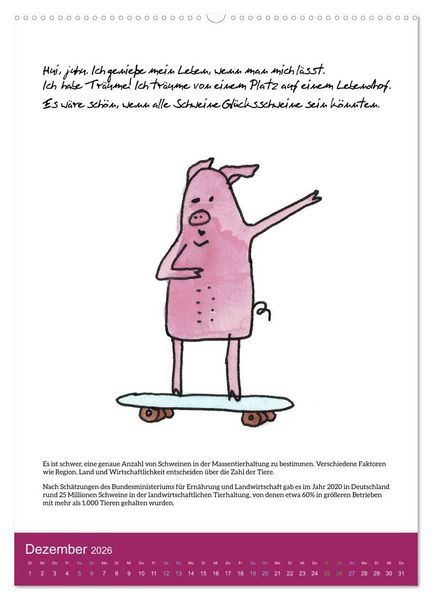 Produktbild: Schweinekalender - Alles was du &uuml;ber Schweine wissen wolltest! (Wandkalender 2026 DIN A2 hoch), CALVENDO Monatskalender