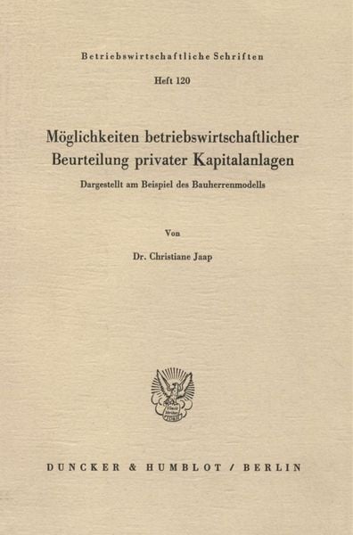 Produktbild: M&ouml;glichkeiten betriebswirtschaftlicher Beurteilung privater Kapitalanlagen.