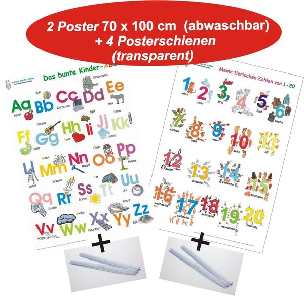 Produktbild: Das bunte Kinder-ABC + Meine tierischen Zahlen von 1-20 + Posterschienen, m. 2 Beilage, m. 4 Beilage