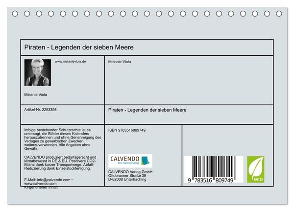 Produktbild: Piraten - Legenden der sieben Meere (Tischkalender 2027 DIN A5 quer), CALVENDO Monatskalender
