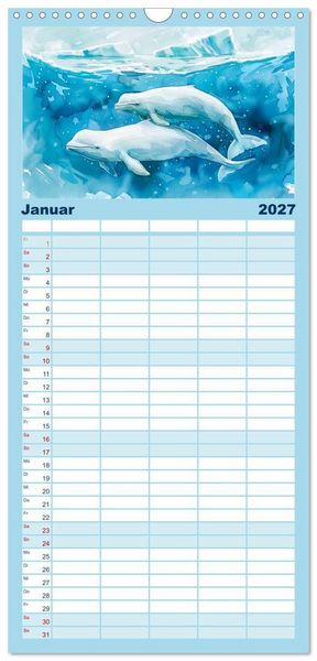 Produktbild: Familienplaner 2027 - Eisige Polarkreise - Faszination der polaren Tierwelt mit 5 Spalten (Wandkalender, 21 x 45 cm) CALVENDO