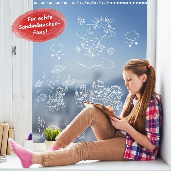 Produktbild: Tr&ouml;tsch Unser Sandm&auml;nnnchen Mappe mit Vorlagen und Kreidemarker Wundersch&ouml;ne Fensterbilder mit Kreidemarker