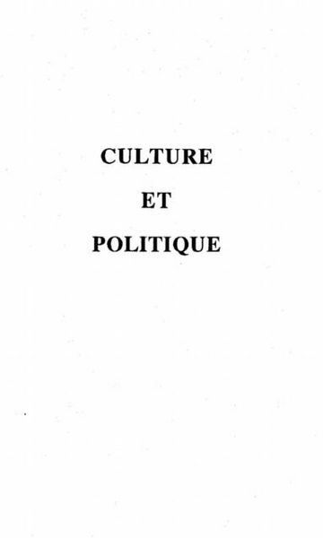 Produktbild: Culture et politique