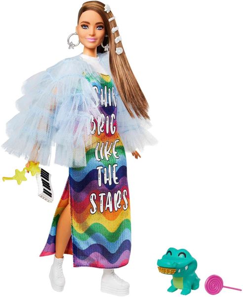 Mattel - Barbie Extra Puppe mit Regenbogen-Kleid