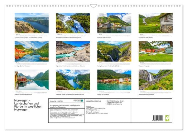 Produktbild: Norwegen - Landschaften und Fjorde im westlichen Norwegen (Wandkalender 2026 DIN A2 quer), CALVENDO Monatskalender