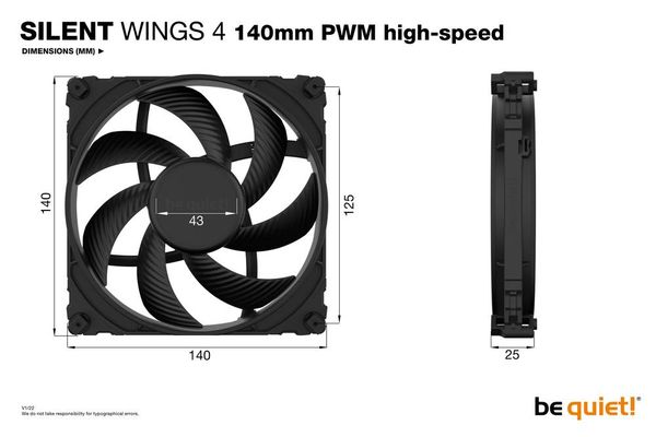 Produktbild: BeQuiet SILENT WINGS 4 PC-Geh&auml;use-L&uuml;fter Schwarz (B x H x T) 140 x 25 x 140 mm