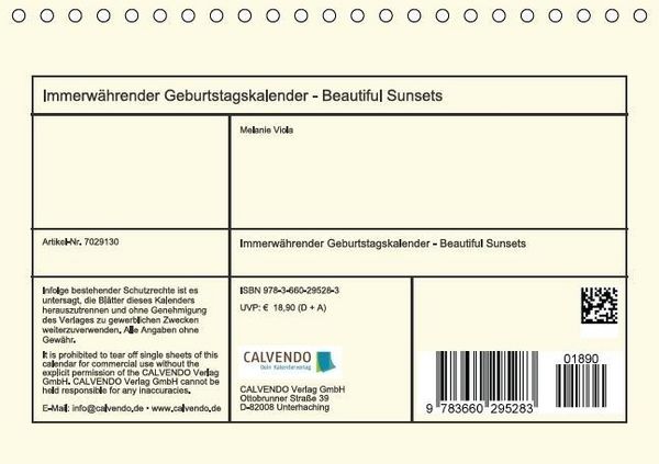 Produktbild: Immerw&auml;hrender Geburtstagskalender &ndash; Beautiful Sunsets (Tischkalender immerw&auml;hrend DIN A5 quer)