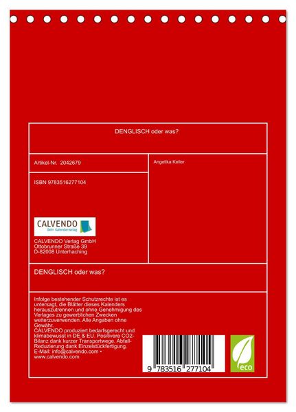 Produktbild: DENGLISCH oder was? (Tischkalender 2026 DIN A5 hoch), CALVENDO Monatskalender