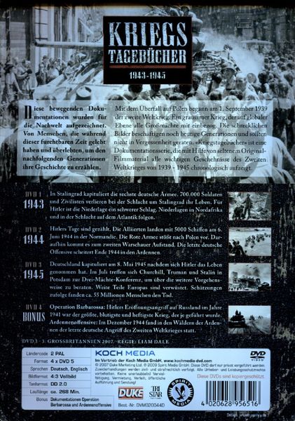 Produktbild: Kriegstageb&uuml;cher 1943-1945 - Metal-Pack [3 DVDs] (+ Bonus-DVD)
