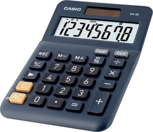 Produktbild: Casio MS-8E Tischrechner Dunkelblau Display (Stellen): 8 solarbetrieben (L x B) 101 mm x 149 mm