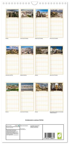 Produktbild: Familienplaner 2026 - Andalusiens weisse D&ouml;rfer mit 5 Spalten (Wandkalender, 21 x 45 cm) CALVENDO