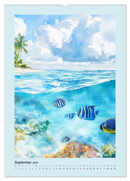 Produktbild: Ozeanpoesie. Die Unterwasserwelt im Aquarell-Stil (hochwertiger Premium Wandkalender 2026 DIN A2 hoch), Kunstdruck in Hochglanz