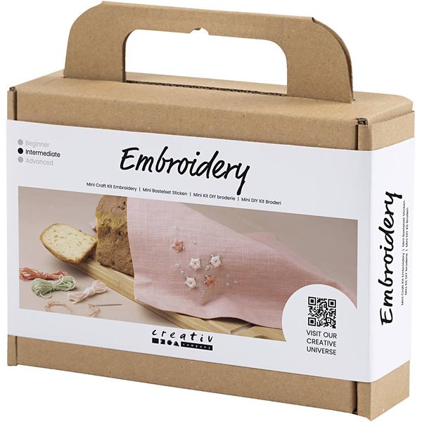 Produktbild: Creativ Company DIY Sets Sticken & Nadelstanzen Mini Kreativ Set Sticken, Staubros&eacute;, Stoffserviette, Kreativ Box