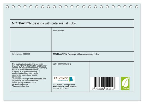 Produktbild: MOTIVATION Sayings with cute animal cubs (Desk Calendar 2026 DIN A5 landscape), CALVENDO 12 Month DeskCalendar