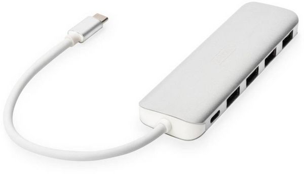 Produktbild: Digitus DA-70242-1 USB-Hub 4+1 Port USB-A USB 3.0 5 GBit/s mit Schnellladeport, mit USB-C&reg; Stecker, mit Aluminiumgeh&auml;use Silber DA-70242-1