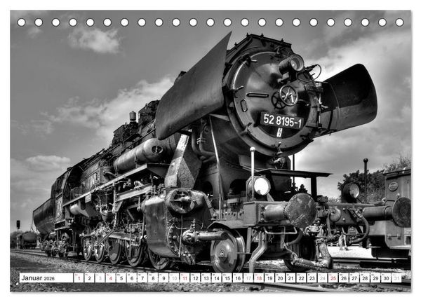 Produktbild: Unter Dampf - Eisenbahnromantik in schwarz-wei&szlig; (Tischkalender 2026 DIN A5 quer), CALVENDO Monatskalender