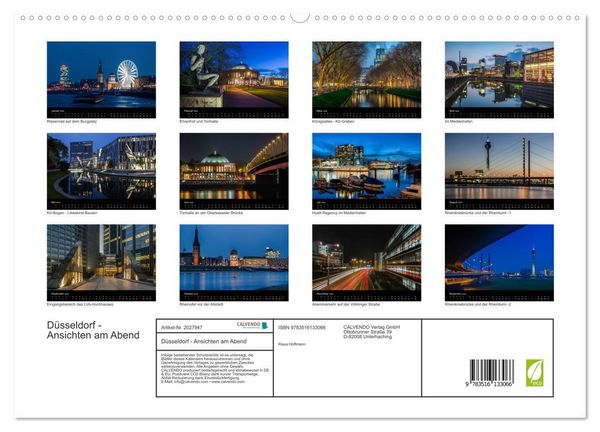 Produktbild: D&uuml;sseldorf - Ansichten am Abend (hochwertiger Premium Wandkalender 2026 DIN A2 quer), Kunstdruck in Hochglanz