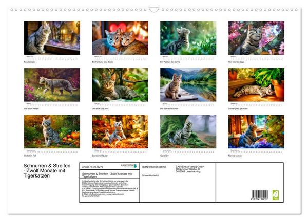 Produktbild: Schnurren & Streifen - Zw&ouml;lf Monate mit Tigerkatzen (Wandkalender 2027 DIN A2 quer), CALVENDO Monatskalender