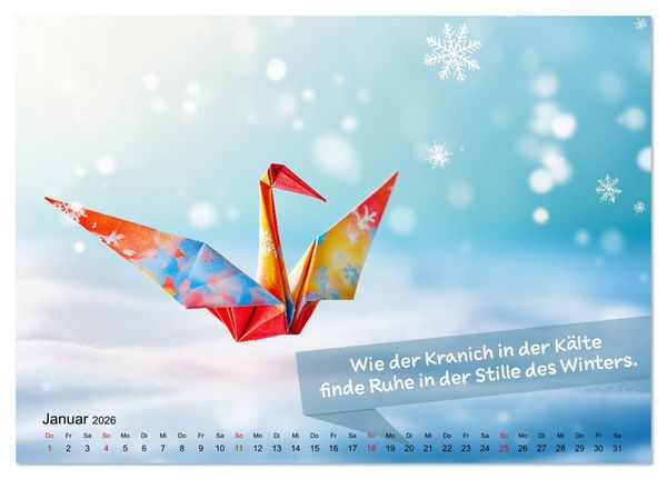 Produktbild: Origami Kalender der Achtsamkeit - Achtsamkeitskalender (Tischkalender 2026 DIN A5 quer), CALVENDO Monatskalender