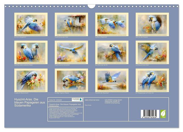 Produktbild: Hyazint-Aras. Die blauen Papageien aus S&uuml;damerika (Wandkalender 2027 DIN A3 quer), CALVENDO Monatskalender