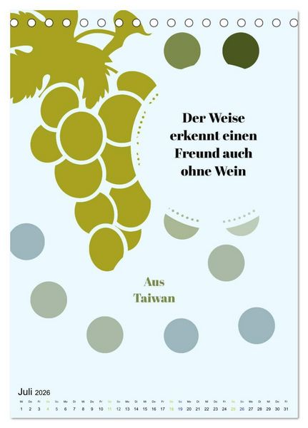 Produktbild: WEIN Weisheiten und Sprichworte (Tischkalender 2026 DIN A5 hoch), CALVENDO Monatskalender