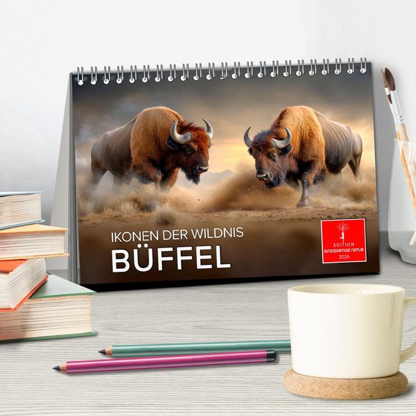 Produktbild: B&uuml;ffel - Ikonen der Wildnis (Tischkalender 2026 DIN A5 quer), CALVENDO Monatskalender