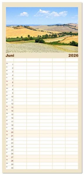 Produktbild: Familienplaner 2026 - Crete Senesi - Highlights einer einzigartigen Region mit 5 Spalten (Wandkalender, 21 x 45 cm) CALVENDO