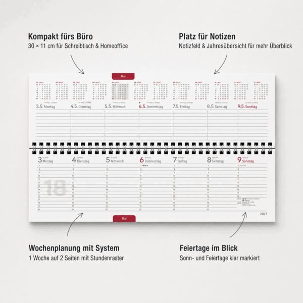 Produktbild: Tisch-Querkalender Papyrus Grau 2027