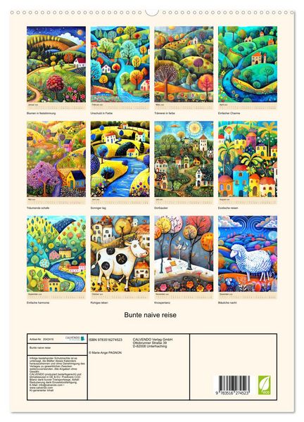 Produktbild: Bunte naive reise (hochwertiger Premium Wandkalender 2026 DIN A2 hoch), Kunstdruck in Hochglanz