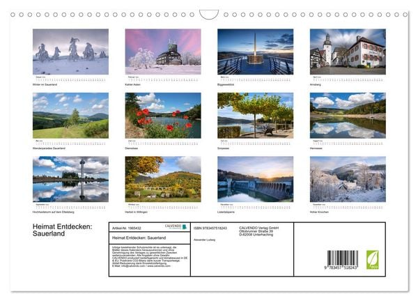 Produktbild: Heimat Entdecken: Sauerland (Wandkalender 2026 DIN A3 quer), CALVENDO Monatskalender