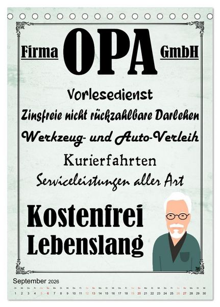 Produktbild: Opa ist der Coolste (Tischkalender 2026 DIN A5 hoch), CALVENDO Monatskalender