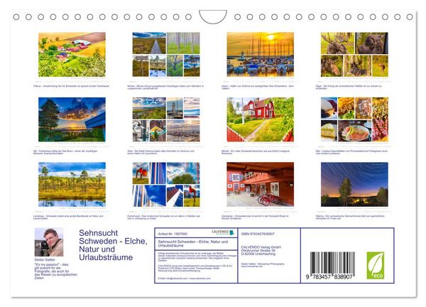 Produktbild: Sehnsucht Schweden - Elche, Natur und Urlaubstr&auml;ume (Wandkalender 2026 DIN A4 quer), CALVENDO Monatskalender
