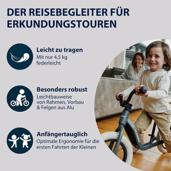 Produktbild: HUDORA 10933 - Laufrad Explory 12 shadow, f&uuml;r Kinder von 90-110 cm, Sitzh&ouml;he: 27-37,5 cm