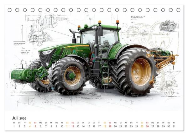 Produktbild: Traktoren - Design und Power Studien in Gr&uuml;n (Tischkalender 2026 DIN A5 quer), CALVENDO Monatskalender