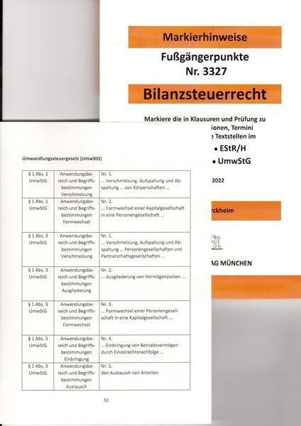 Produktbild: BILANZSTEUERRECHT D&uuml;rckheim-Markierhinweise/Fu&szlig;g&auml;ngerpunkte f&uuml;r das Steuerberaterexamen: D&uuml;rckheim'sche Markierhinweise